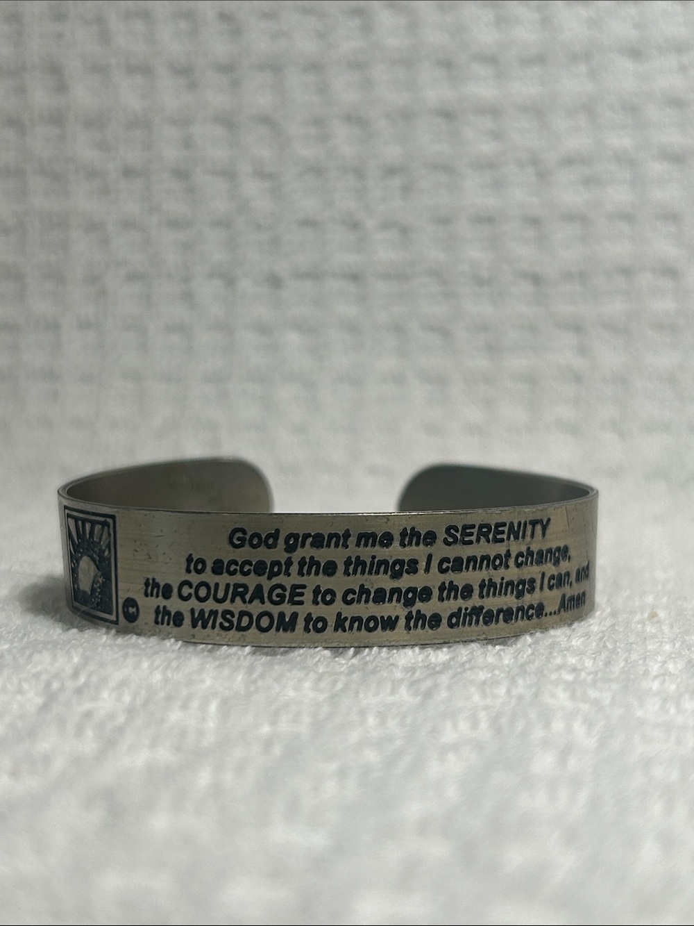 Vintage Serenity Prayer Engraved Silver Tone Cuff Bracelet